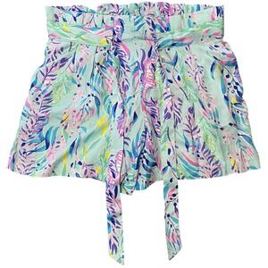 Lilly Pulitzer Ocean Trail Shorts Blue Pink Seahorse Paperbag Waist Size 0